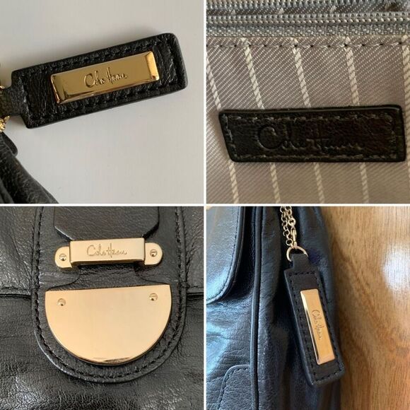 Cole Haan Textured Leather Shoulder Bag with Chain Detail in Black - Picture 11 of 12